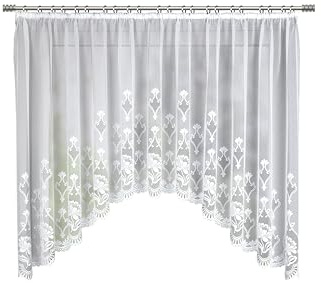 Sehlbach Bogenstore mit Kräuselband, Jacquard Blumenoranemente, Weiß, 300 x 145 cm Gardinen, Elegantes Design, Natürliche Atmosphäre, Einfaches Dekorieren, Stilvolle Akzente