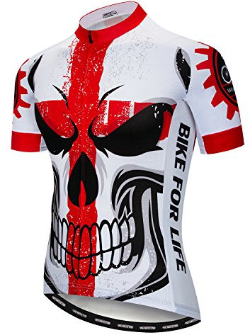 Radfahren Jersey Männer Mountainbike Trikot Full Zip Fahrrad Shirt Laufende Top Road MTB Kleidung Schädel rot Größe M