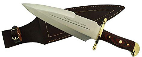 Muela Cuchillo Gran Duque DUQUE-25M hoja de acero MoVa de 26 cm y empuñadura de madera coral para Caza, Pesca, Supervivencia y Bushcraft Realizado en Ciudad Real + Portabotellas de regalo