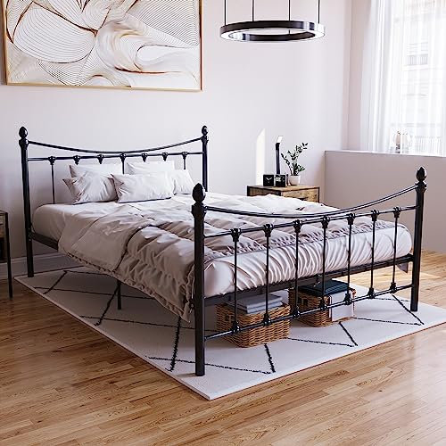 Vida Designs Paris Double Bed, 4ft6 Bed Frame Metal Headboard High Foot End Bedroom Furniture, Black