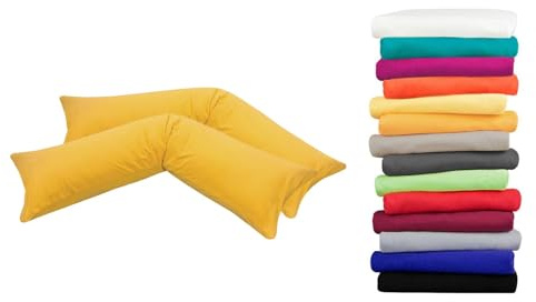 Moon Luxury Linon 2er Pack Kissenbezug für Seitenschläferkissen 40x200 gelb, Kissenhülle 100% Baumwolle