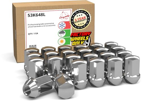 Wheel Accessories Parts 24 Pcs M14x1.5 14x1.5 Thread OEM Style Lug Nuts 1.77 Long Chrome 7/8 22mm Hex Fits Chevy Silverado 1500 ｜ GMC Sierra 1500 ｜ Cadillac Escalade GM 9596070 ｜ 611-236