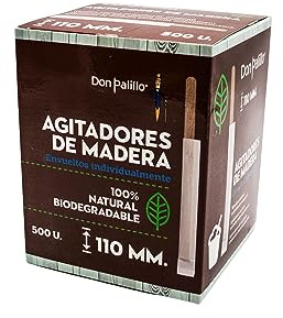 DON PALILLO- 500 Agitadores de Madera Desechables de 11 cms. Envueltos Individualmente. (1)