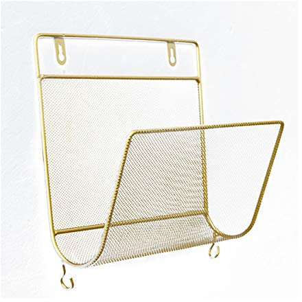 TentHome Zeitungshalter Wand Metall Zeitschriftenhalter Prospekthalter A4 Zeitschriftensammler Zeitschriften Wandhalter Magazinhalter Wandregal Briefablage Wandmontage mit 2 Haken (Gold)