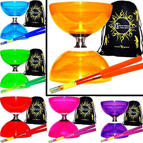 Cyclone QUARTZ II Diabolo Set - PRO Diabolo Triple Roulement A Bille + Des Diablo Baguettes en FIBER et Ficelle + Diabolos Sac de Transport. (Orange Diabolo/Noir Baguettes)