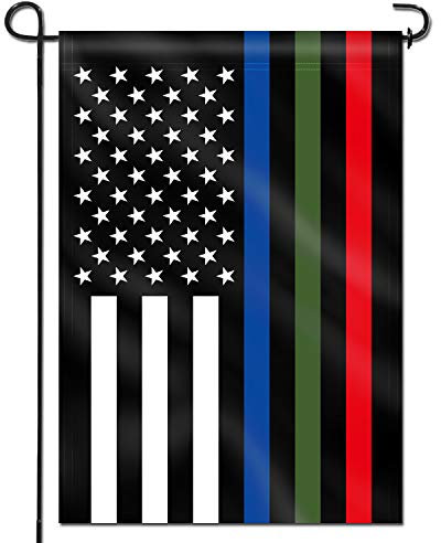 Anley Bandera de jardín Premium de Doble Cara, Delgada línea Azul, Verde y roja, Banderas de jardín de EE. UU., Resistente a la Intemperie y con Doble Costura, 18 x 12.5 Pulgadas