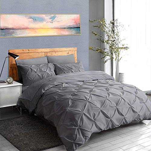 CoutureBridal 2er Set Kissenbezug 80x80cm Grau Dunkelgrau mit Reißverschluss Pintuck Plisseefalten Unifarben Kopfkissenbezug Microfaser Kissenhülle Doppelpack