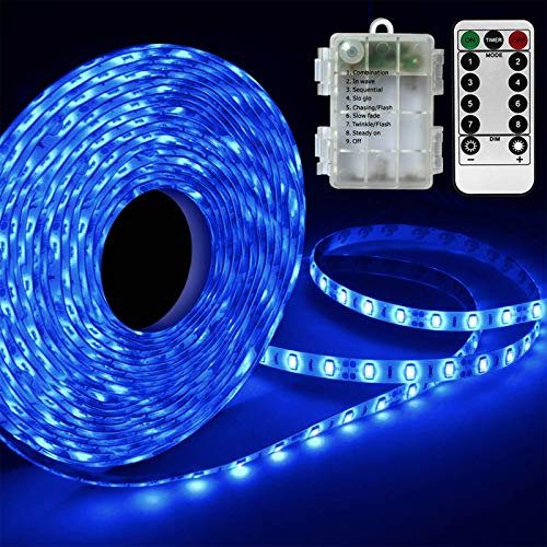 Homeleo 3M 90 LED Blue Led Strip Lights, Battery Powered LED Light Strip for Christmas Hanukkah Window Birthday Party Costume Kids Playhouse Cabinet Closet (Remote,Timer,Waterproof,Self-Adhesive)