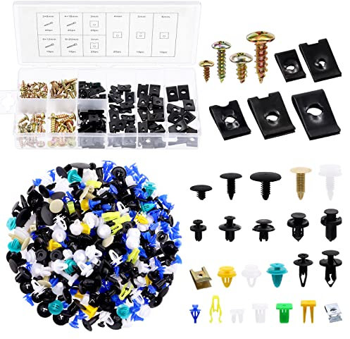 Glarks Lot de 670 clips en U pour voiture avec vis et rivets de fixation en nylon compatibles avec GM Ford Chrysler Toyota Lexus Honda Acura Dodge Jeep