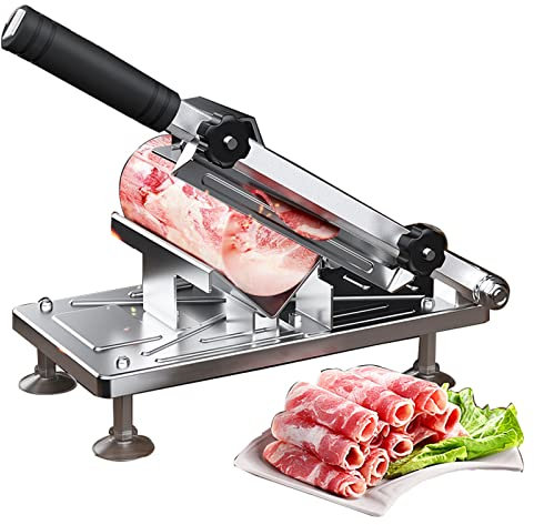 YYZYL Frozen Meat Slicer Manual Slicer, Food Slicing Machine with Replacement Blade, Spring Automatic Meat Delivery Food Cutter for Beef Mutton Roll Cucumber Potato, Whole Body Washable