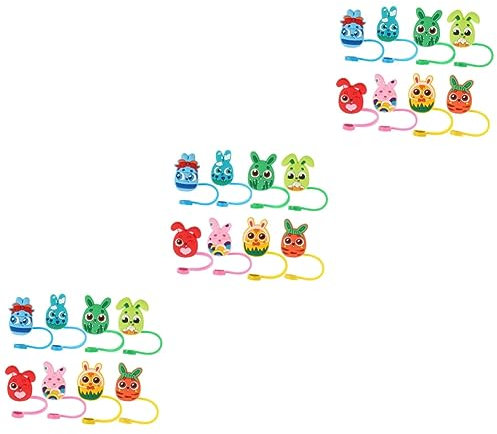 GLEAVI Stk Strohhalm Kappe Strohdeckel Strohkappenabdeckung Trinkhalm Topper Strohhalmschutz Aus Silikon Strohschützer Strohabdeckung in Hasenform Karikatur Kieselgel Schmücken