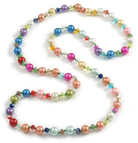 Avalaya Long collier de perles en verre massif et fausses perles multicolores 108 cm de long (irrégularités naturelles), taille unique