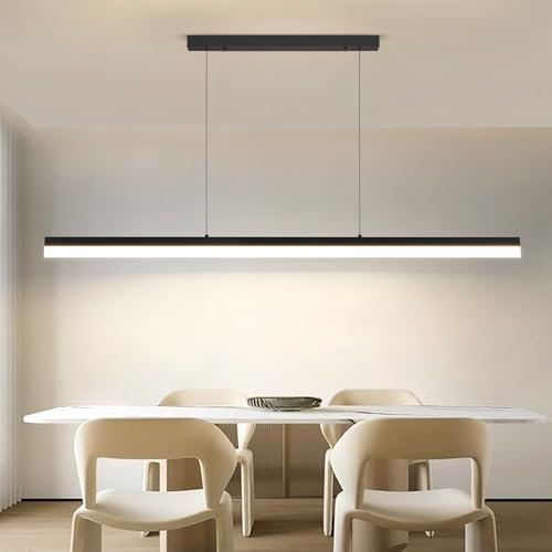 Mikeru 150CM Pool Table Lights, LED Linear Pendant Light 10% to 100% Dimmable Height Adjustable Chandelier with Memory Function 3000K/4500K/6000K Minimalist Island Light for Office, Living Room