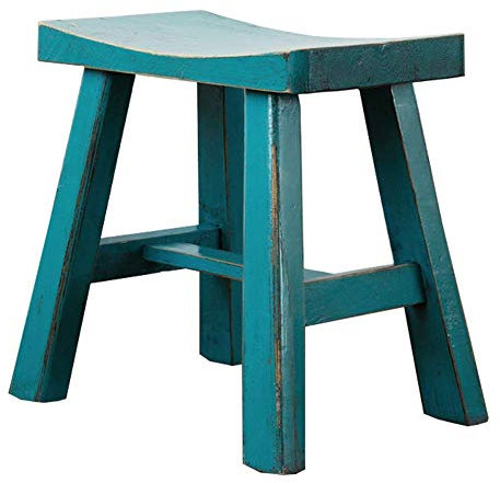 Fußhocker Neue Chinesische Ulme Retro Distressed Concave Surface Change Schuhbank Einfacher Bequemer Massivholzhocker (Farbe: Blau, Größe: 48 * 28 * 47 cm)