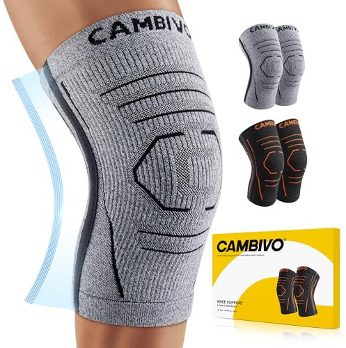 CAMBIVO Kniebandage Männer Damen 2 Stück, Komprimierte Bandage Knie, Knee Support mit Seitenstabilisatoren zur Linderung von Knieschmerzen, Arthrose Knie, Meniskus und Kraftsport
