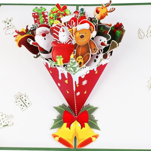 CNLITIHEKA Niedliches Tier Blumenstrauß Karte, Weihnachtskarte, Pop Up Christmas Bouquet Karte, 3D Bouquet Grußkarte, Frohes Neues Jahr, Thanksgiving, Inklusive Umschlag.