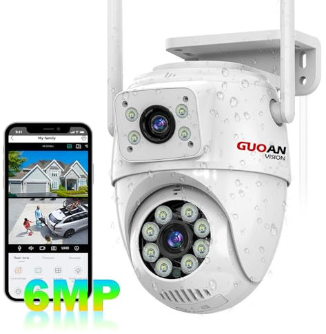 Security Camera Outdoor,【6MP Dual Lens Linkage】WiFi CCTV Camera, 2.4G WiFi PTZ Wired Outside Cameras for House Security with Night Vision, Auto Tracking, 24/7 Recording, IP66 Waterproof, SD/Cloud