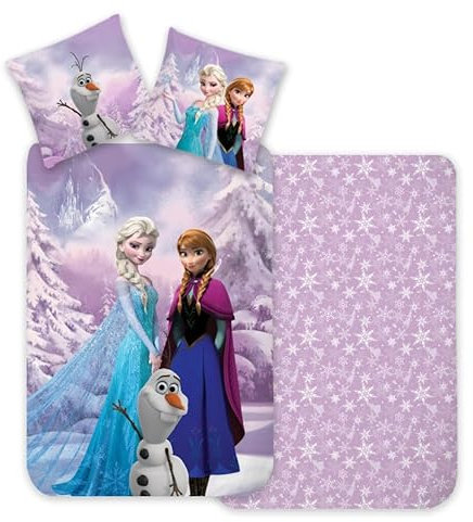 Brandmac Frozen Eiskönigin Kinder-Bettwäsche, Wendbarer Bettbezug 135 x 200 cm + Kissenbezug 80 x 80 cm, 100% Baumwolle, mit ELSA, Anna und Olaf