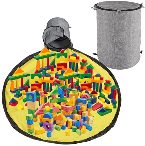 ZOFUN Toys Storage Organisers, 42 x 34 x 34 cm Toy Storage Bags with 1.5 m Toy Mat, Oxford Cloth Toy Bags Storage, Grey Toy Storage Bags for Quick Storage of Building Blocks, Cars, Dolls, Toys
