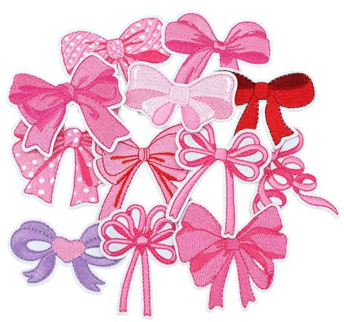 12 Pcs Bow Iron on Patches Pink Cute Sew on Patches Multistyle Bowknot Embroidered Patch Cowgirl Patches for Clothing Hats Backpacks Socks Shirt Jackets DIY Decoration