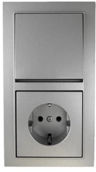 N&L Unterputz, Wechselschalter/-taster mit Wippe und Steckdose mit Abdeckung im 2-fach Rahmen, FORMAT, mattsilber, flach