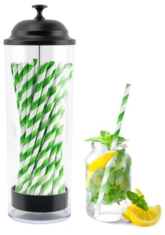 Straw Holder,Drinking Straws Container with Lid,Holds Straws up to 8.5'' | Clear Drink Tubes Dispenser,for Kitchen Bar Party Counter Storage,Vintage Drinking Straws Container for Cupboard