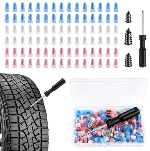90pcs Screw in Tire Plugs Kit, 3 Sizes Car Tyre Plugs, with Storage Box, Tubeless Tyre Puncture Repair Kit for Car, Fast Tire Repair Nail Tool, Universal Tyre Repair Nails for Auto Car Motorcycle