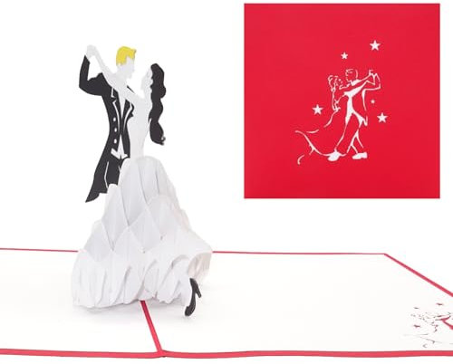 Pop Up Karte Tanzpaar - Brautpaar - 3D Hochzeitskarte & Einladungskarte zum Tanz, Tanzkurs oder Abschlussball - als Gutschein, Geschenk & Geschenkverpackung