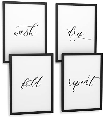 Papierschmiede® Premium Spruchposter Set 4er DIN A4 (21x30 cm) Wash Dry Fold Repeat, Bilder Badezimmer Deko, Poster mit Sprüchen, Bilder fürs Bad, Poster Set ohne Rahmen