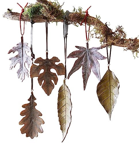 Loberon Blatt 6er Set Merel, handgefertigte Anhänger, von Hand bemalt, naturnaher Charme, Dekoration, Dekoobjekt, Polyresin, braun