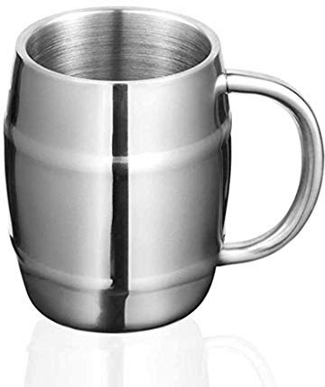 Katpost Timbales à Double Paroi en Acier Inoxydable de 425ml INOX café Tasse Mug bière Eau Potable épaissi Double Mur Design avec poignée Parfait pour Enfants