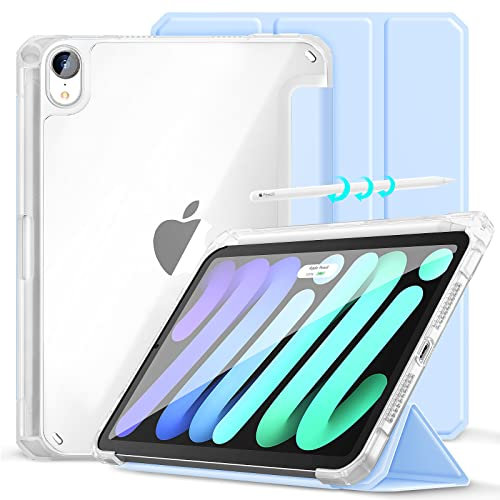 Gahwa Case Compatible with iPad Mini 6th Generation, iPad Mini 6 Case (8.3 inch 2021), Ultra-Thin Translucent Case with Pencil Holder, Auto Wake/Sleep - Light Blue