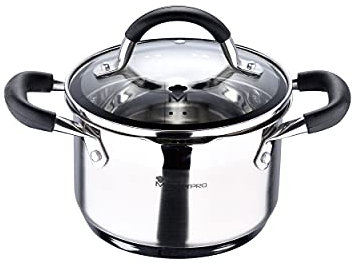 MasterPro Foodies - Cacerola de 1.8L, 16 x 10 cm, Acero Inoxidable, Revestimiento Antiadherente, Mango ergonómico, Apto para toda tipo de cocinas incluido inducción, Libre de tóxicos