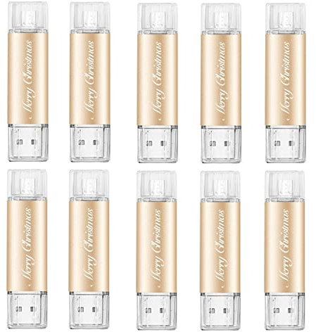 Lot de 10 clés USB personnalisées – 32 Go 2 en 1 OTG USB 2.0 et Micro USB Flash Drives Pen Drive Memory Stick Photo Stick pour Windows/OS X/Linux/Android et Autres systèmes (doré)