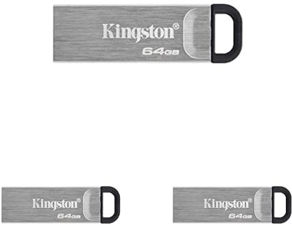 Kingston DataTraveler Kyson USB-Stick USB3.2, 64GB - mit stilvollem, kappenlosem Metallgehäuse, Schwarz, 3er Pack