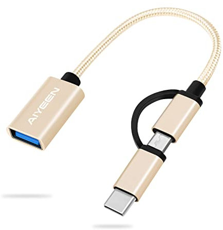 AIYEEN 2 en 1 Adaptateur USB C/Micro vers USB, USB C vers USB 3.0, Câble Adaptateur USB vers Android OTG Compatible avec MacBook Pro Android Google Samsung et Plus, Or