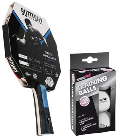 Butterfly Dimitrij Ovtcharov Set Sapphire Tischtennisschläger + 6 Tischtennisbälle | Einsteiger & Fortgeschrittene Tischtennisschlägerset Hobbyspieler