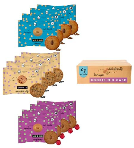 12 Mix London Apron Keto Cookies I 3 Flavours Double Chocolate, Almond and Choc Chip I 12x35g I 0g Net Carbs I Low Sugar I High Fibre I Dairy Free I Keto Snack I Gluten Free I High Protein I Vegan