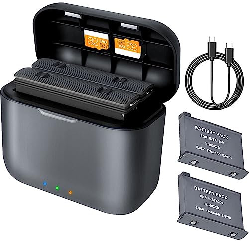 VOLOHAS Dual-Akkuladegerät + 2 Akkus für Insta360 X2 Kamera Hochgeschwindigkeits-Ladegerät Akku-Zubehör Akku-Aufbewahrungstasche mit USB-Typ-C-Kabel Unterstützt das Schnellladeprotokoll PD3.0/PD2.0