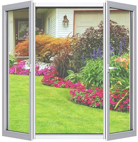 Cinkee Zanzariera Finestra Regolabile Fai da te 170x180 cm,Zanzariera Trasparente 2 pezzi | Zanzariera per Porte di Balconi e Giardini con Nastro-Adesivo, Senza Necessità di Forare,Bianco