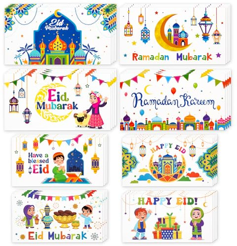 HOWAF 32 Eid Mubarak Geschenke Umschläge, Eid Mubarak Karten mit Umschlag Ramadan Mubarak Geldumschläge Eid Mubarak Grußkarten Umschlägen Ramadan Mubarak Karten für Kinder Familie Ramadan Geschenk