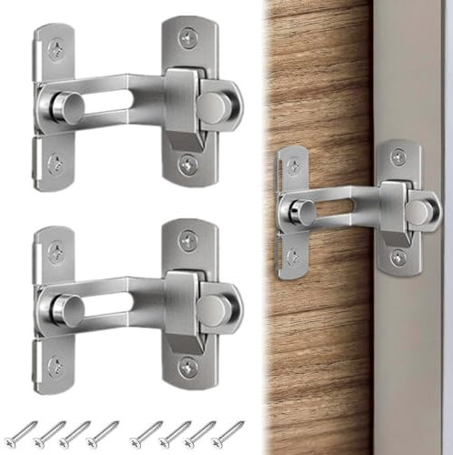 2 Pcs Flip Door Sliding Latch, 90 Degree Stainless Steel Angle Door Latch Buckle, Safety Sliding Door Lock Versatile Angle Installation Door Lock for Barn Bathroom Garden Garage