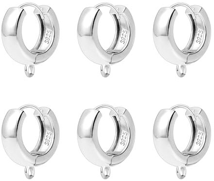 ALEXCRAFT 6Pcs 925 Sterling Silver Huggie Hoop Round Leverback Earring Hooks Back Jewellery Earring Accessories Set, 925 Sterling Silver Findings Flat Wide Huggie Hoop for Drop Dangle Earrings