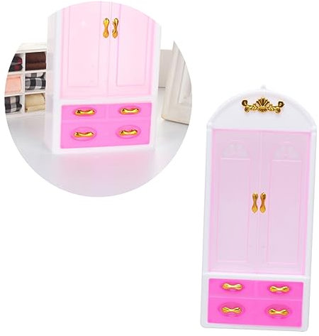 UPKOCH Puppenkleiderschrank Rosa Weiß Türen für Kleidung und Zubehör Puppenzubehör Schlafzimmermöbel Mädchen Spielzeug