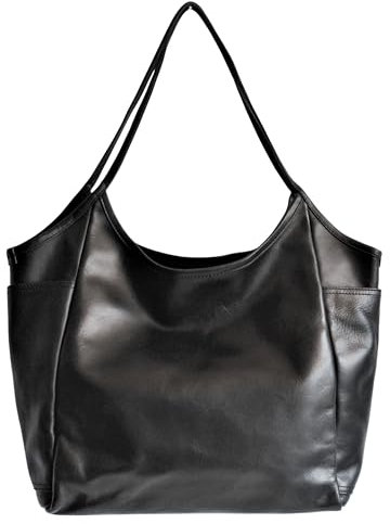 Schwarzes Leder Umhängetasche für Damen, Distressed Leder, 7 Taschen, Reißverschlusstasche, Hobo Bag, Handgemacht