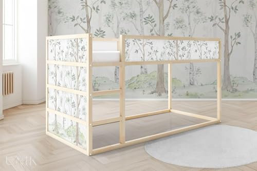 UNIK Nordic Aufkleber für IKEA KURA Hochbett, Birkenwald Aquarell 5-Sticker-Set Unten, Bettaufkleber, Sticker für Kinderbett, Möbelfolie fürs Kinderzimmer, Bettfolie für Kinder, Set 5 Teilig