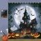 Bonhause Duschvorhang Halloween Schloss Vollmond Geist Kürbis Duschvorhänge 180 x 180 cm Anti-Schimmel Wasserdicht Polyester Stoff Waschbar Bad Vorhäng für Badzimmer mit 12 Haken