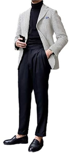 Ulnomio Hommes Blazer Pied-de-Poule Veste de Costume à Revers échancré pour Soirée Banquet Manteau
