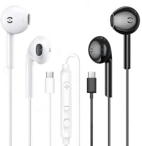 MAS CARNEY USB C Earbuds Wired TH9,Type-C Headphone with Mic,USBC Earphones Compatible with iPhone 15 16 iPad, Samsung Galaxy S25 S24 A53,Google Pixel,Xiaomi Redmi,Huawei Honor,OPPO,Vivo,Pack of 2