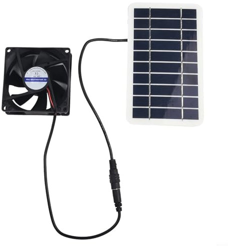Fauhapyway Ventilador de panel solar, ventilador de techo con panel solar para casa de mascotas, invernadero, cocina, granero